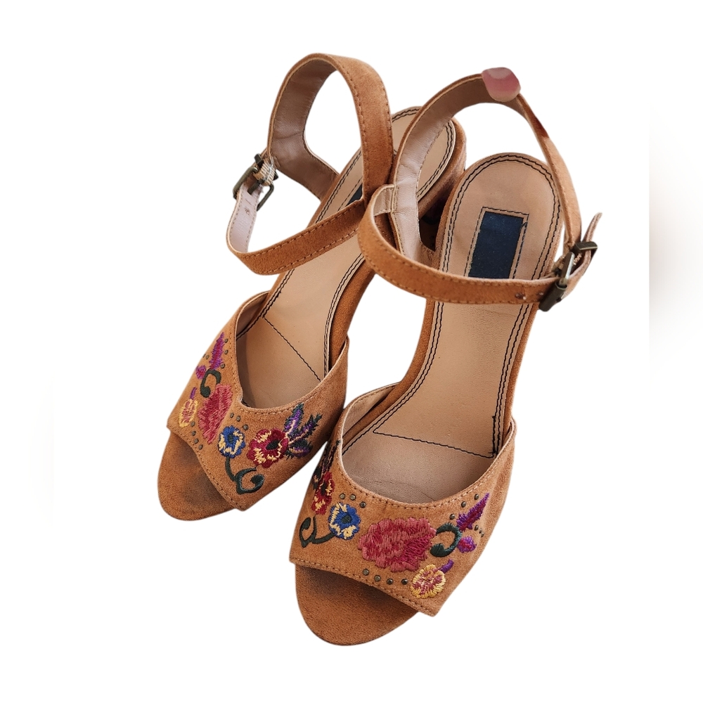 Embroidered Suede Sandals